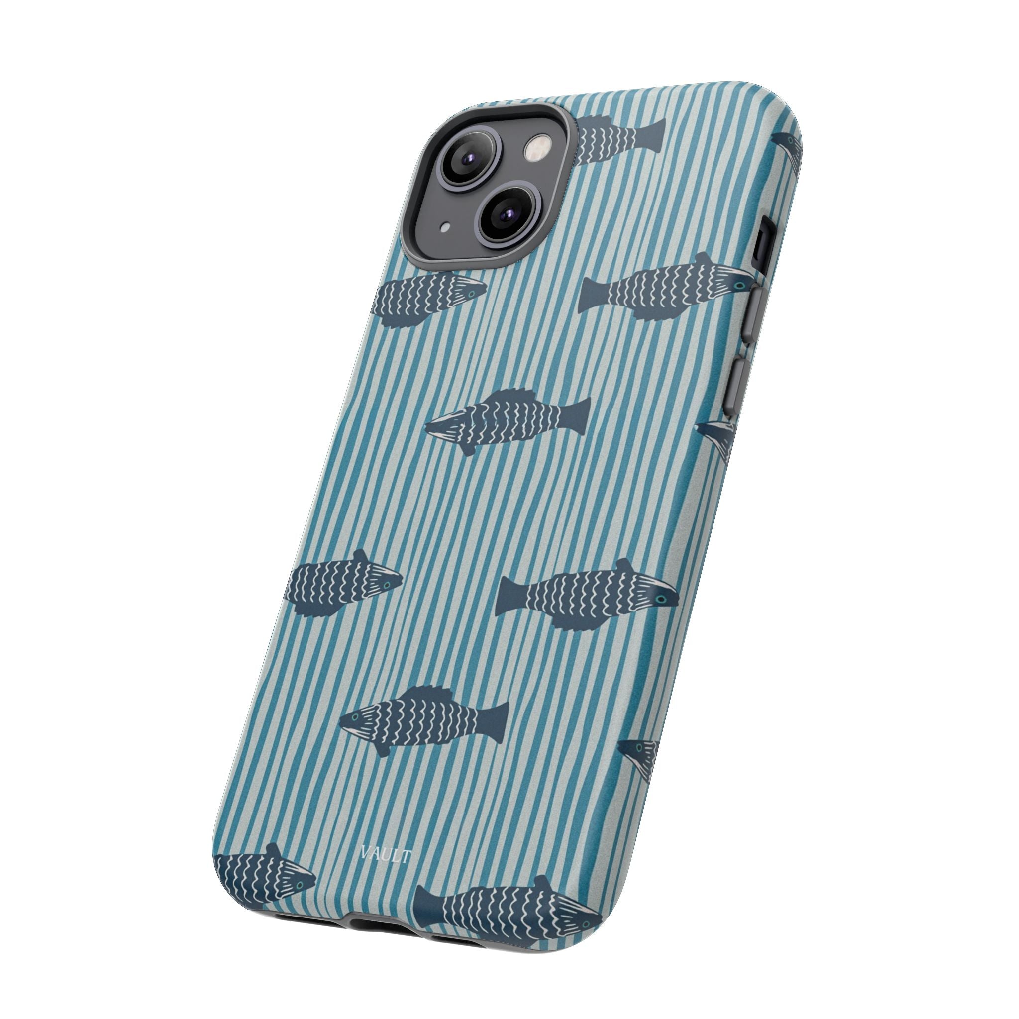 Fish Pattern Tough Phone Case — Blue Striped Ocean Design