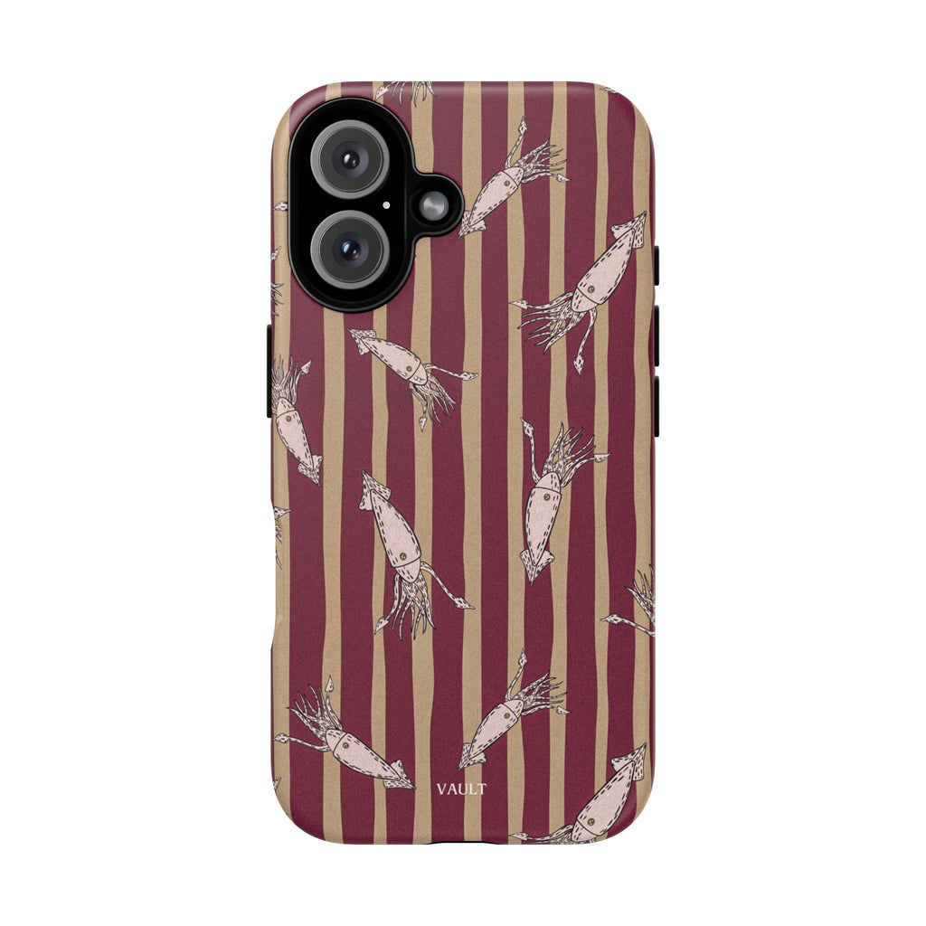 Phone Case - Vintage Shrimp Pattern on Burgundy Stripes