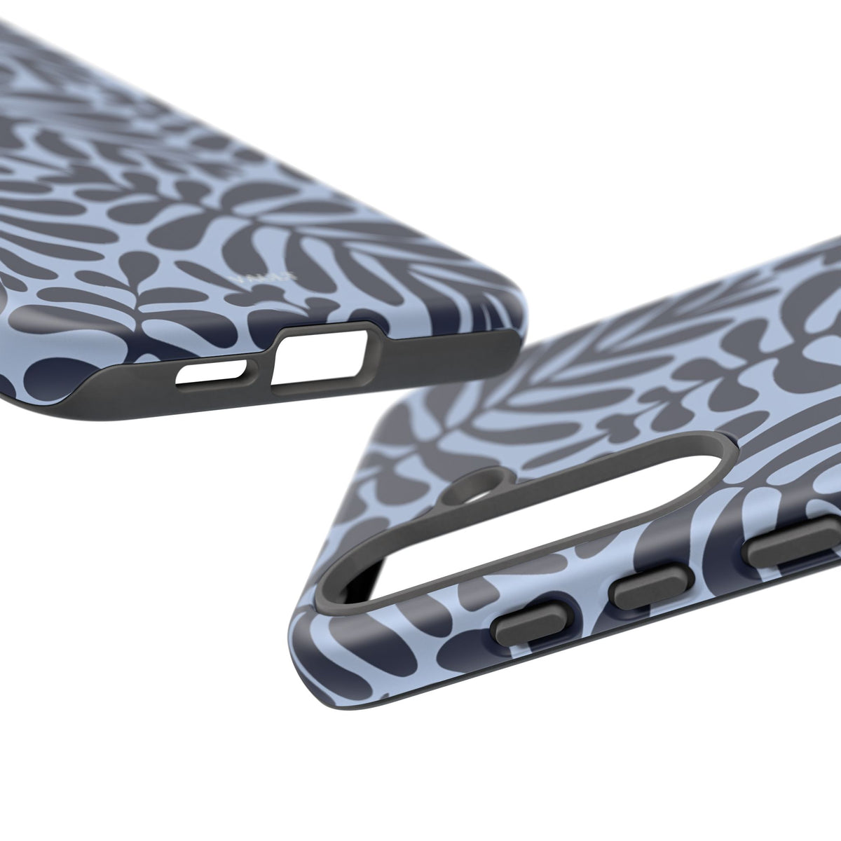 Floral Fern Tough Phone Case – Navy Blue on Light Blue, Protective Slim Cover