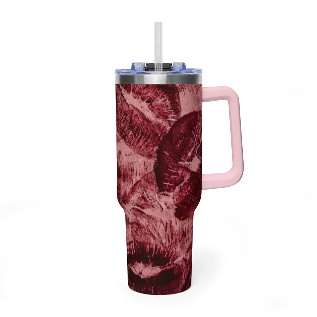 40oz Vacuum Tumbler - Burgundy Rose Marble Insulated Travel Cup