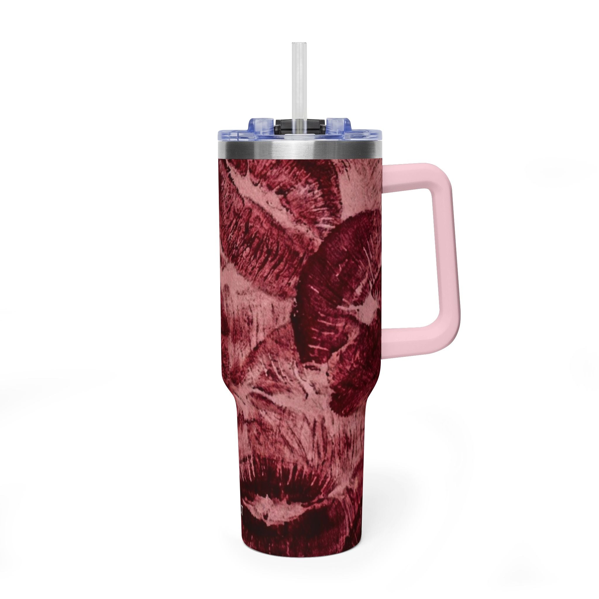40oz Vacuum Tumbler - Burgundy Rose Marble Insulated Travel Cup