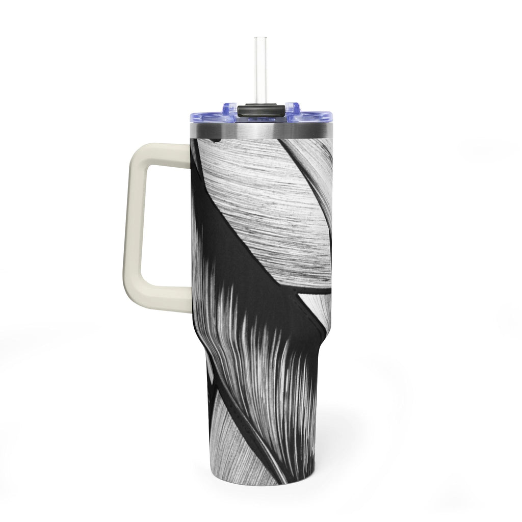 40oz Black & White Tropical Leaf Thermal Tumbler