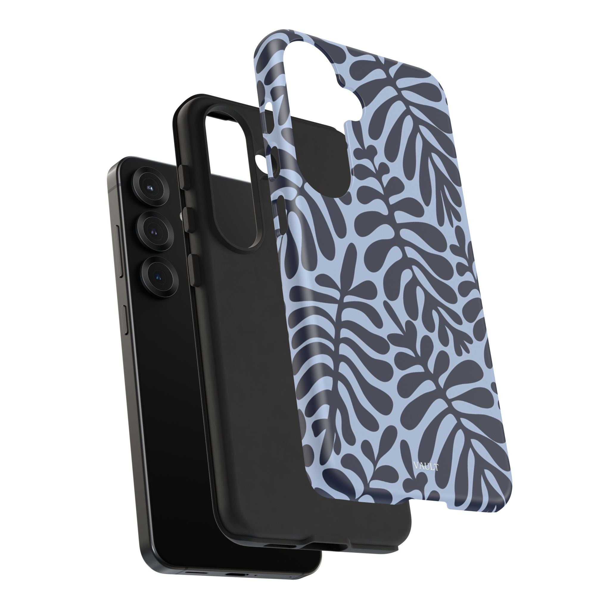 Floral Fern Tough Phone Case – Navy Blue on Light Blue, Protective Slim Cover