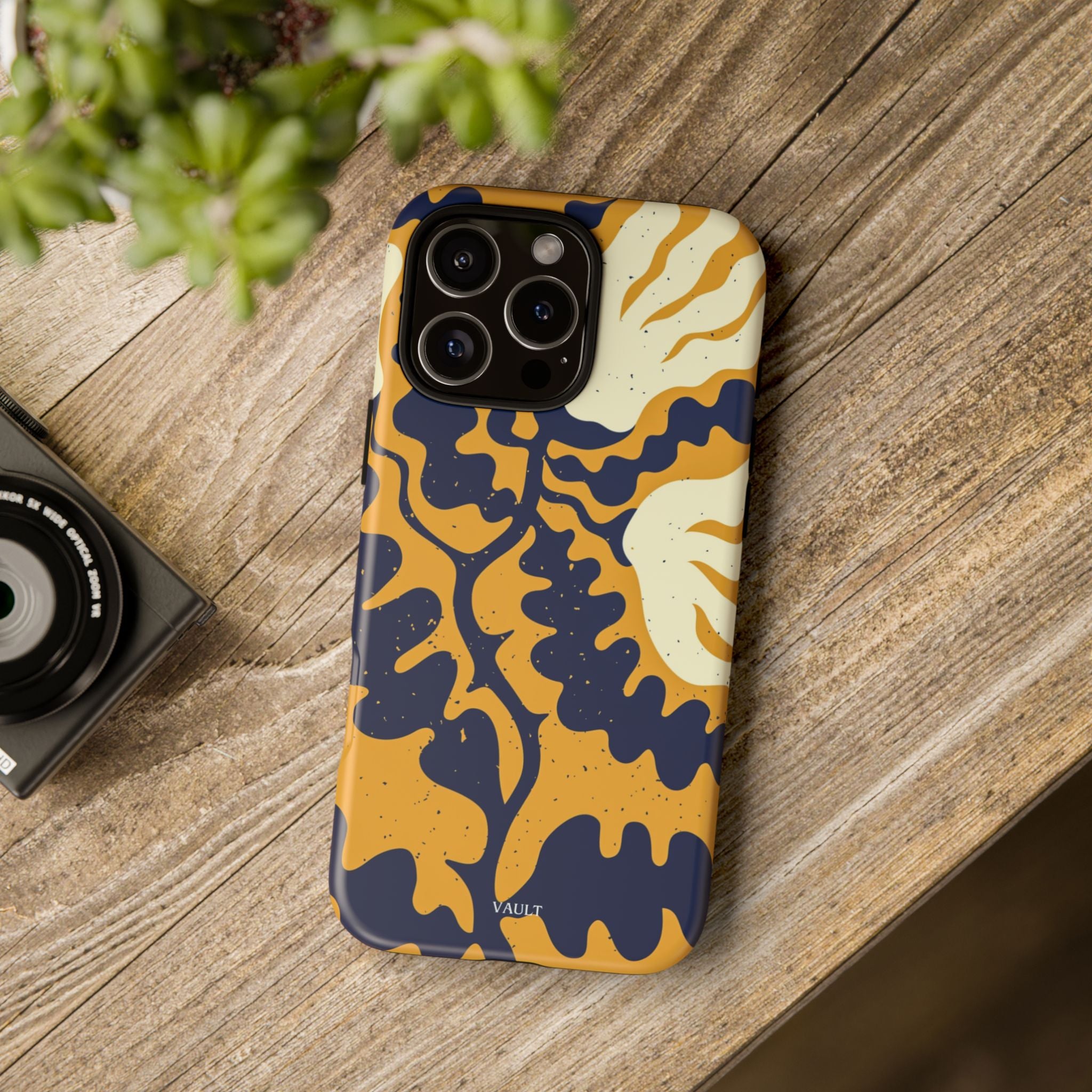 Bold Abstract Floral Phone Case (Navy & Mustard)