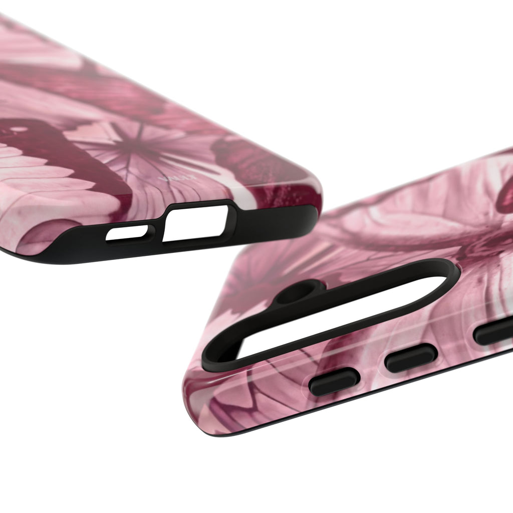 Butterfly Tough Phone Case — Vintage Pink Floral Protective Cover