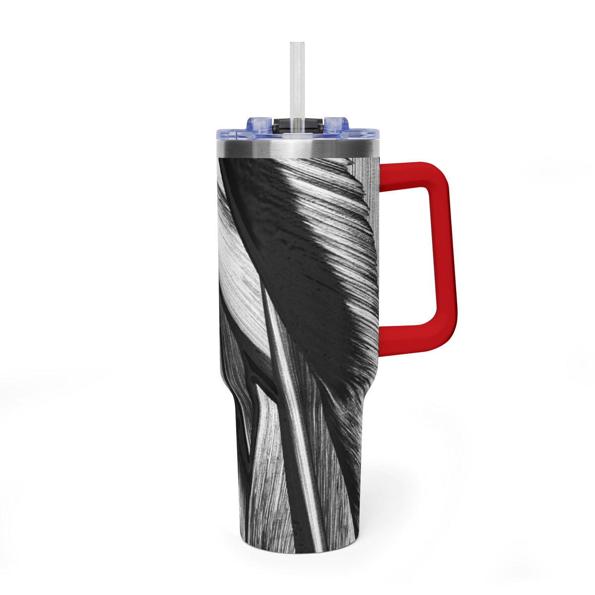 40oz Black & White Tropical Leaf Thermal Tumbler