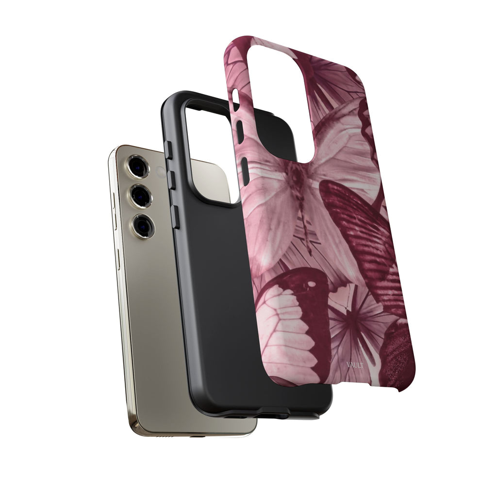 Butterfly Tough Phone Case — Vintage Pink Floral Protective Cover