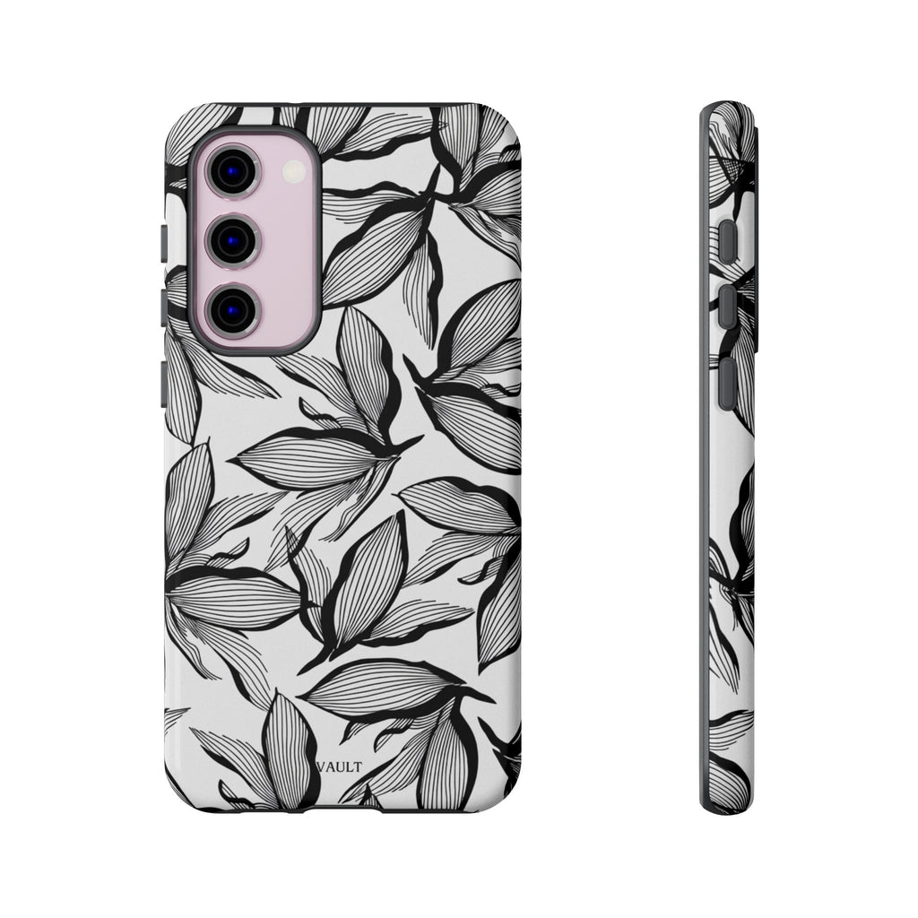 Floral Leaves Tough Phone Case – Black & White Botanical Protection
