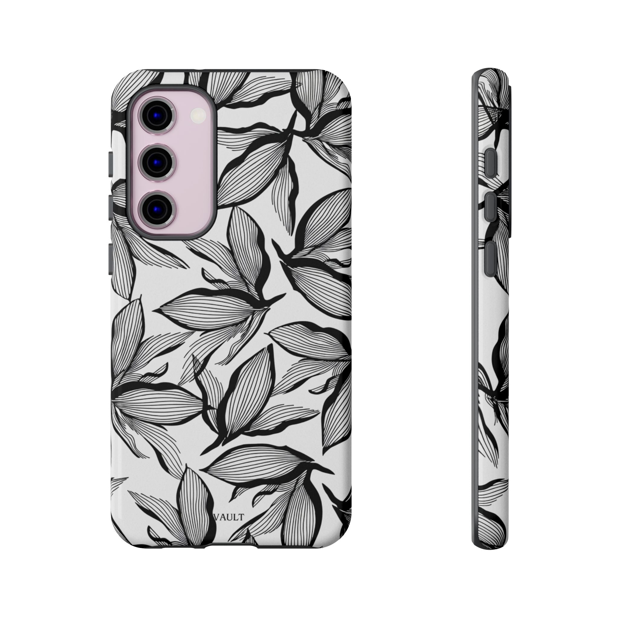 Floral Leaves Tough Phone Case – Black & White Botanical Protection