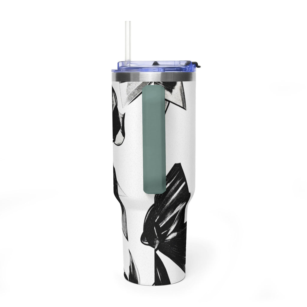 40oz Floral Black & White Vacuum Tumbler — Insulated Travel Cup