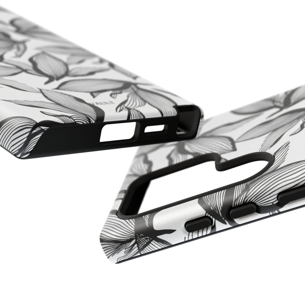 Floral Leaves Tough Phone Case – Black & White Botanical Protection