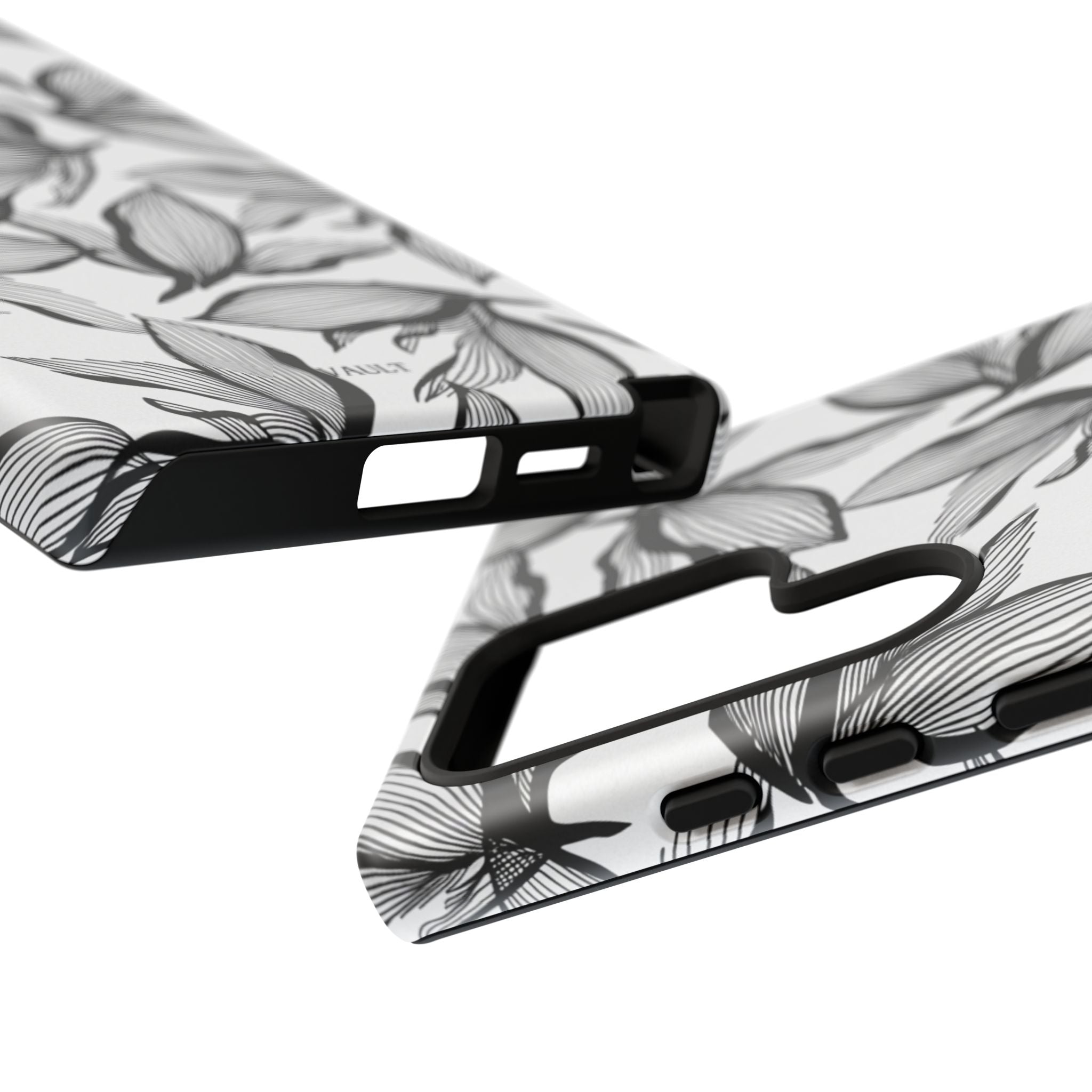 Floral Leaves Tough Phone Case – Black & White Botanical Protection