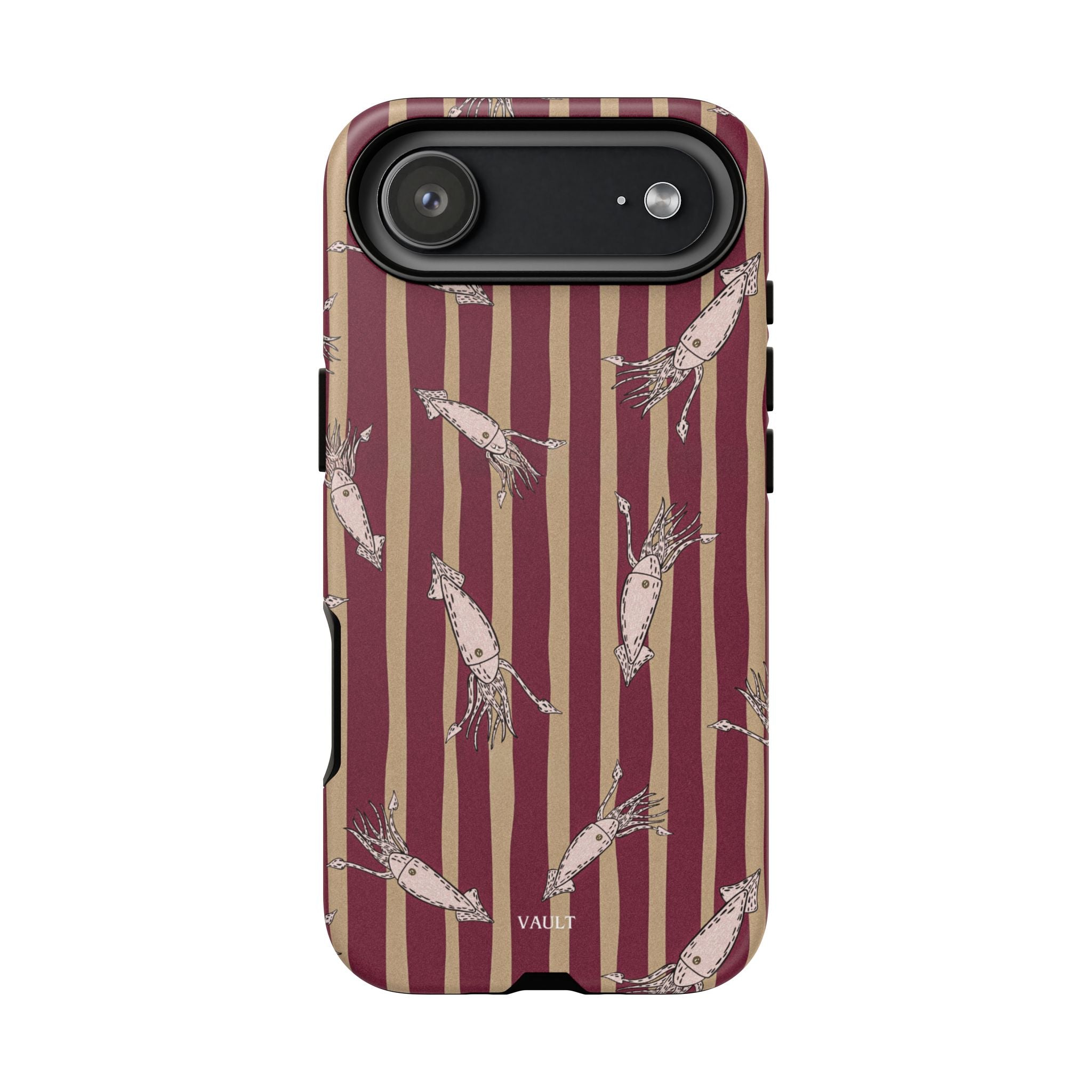 Phone Case - Vintage Shrimp Pattern on Burgundy Stripes