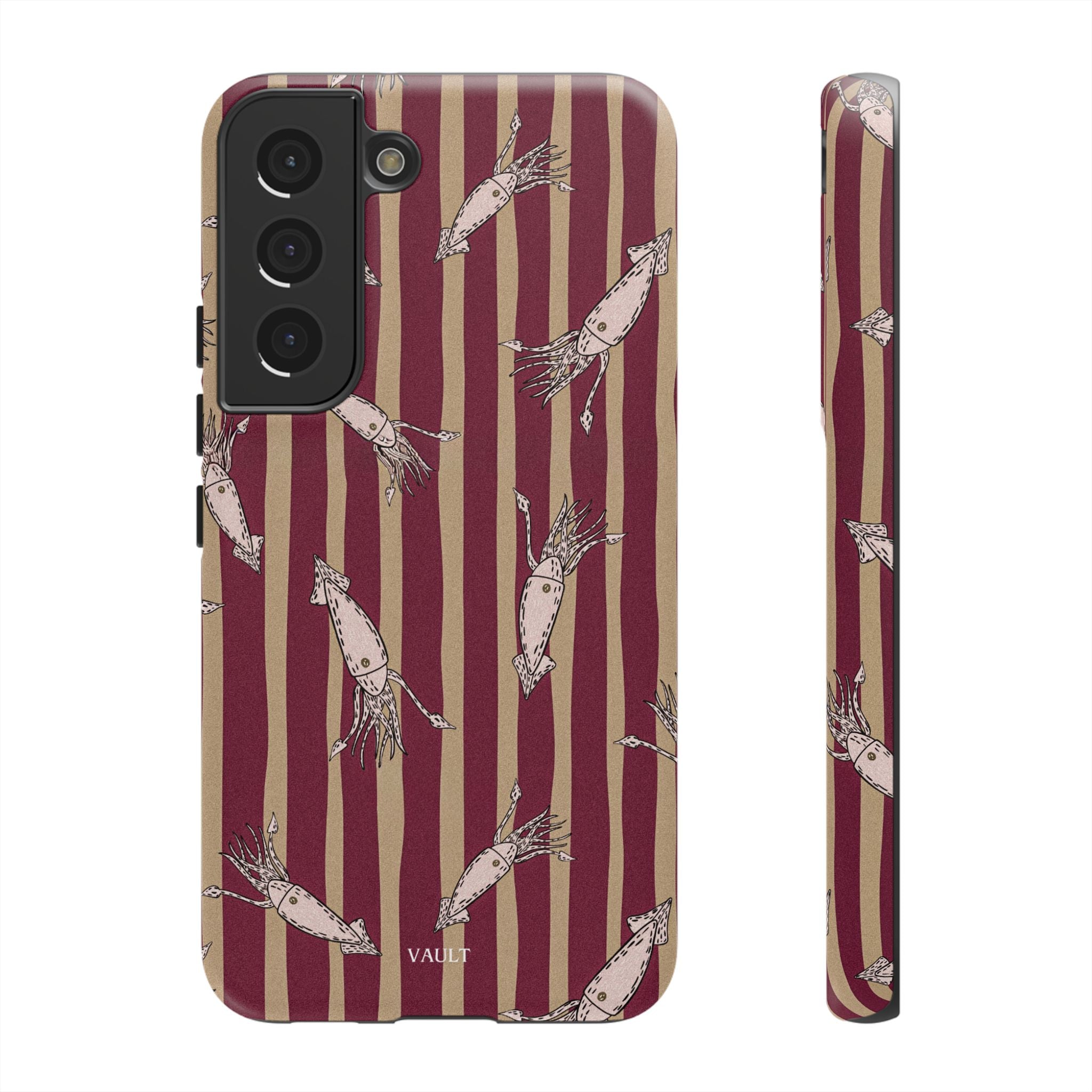 Phone Case - Vintage Shrimp Pattern on Burgundy Stripes