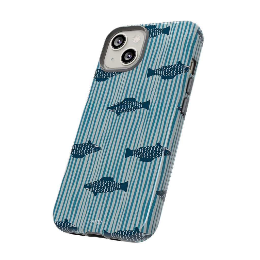 Fish Pattern Tough Phone Case — Blue Striped Ocean Design