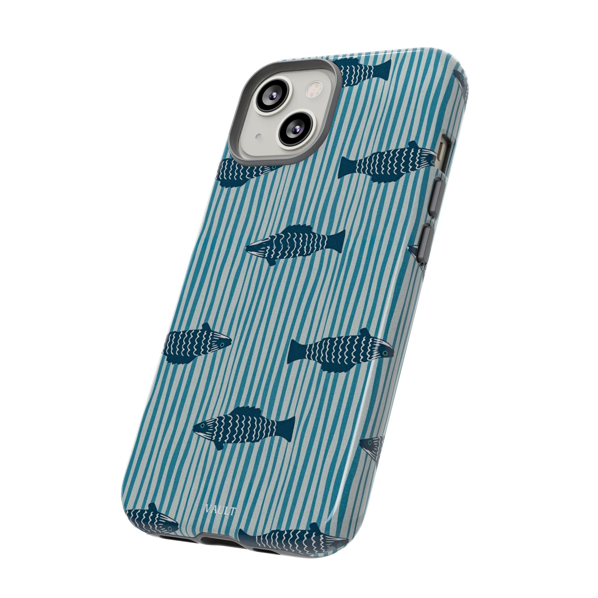 Fish Pattern Tough Phone Case — Blue Striped Ocean Design