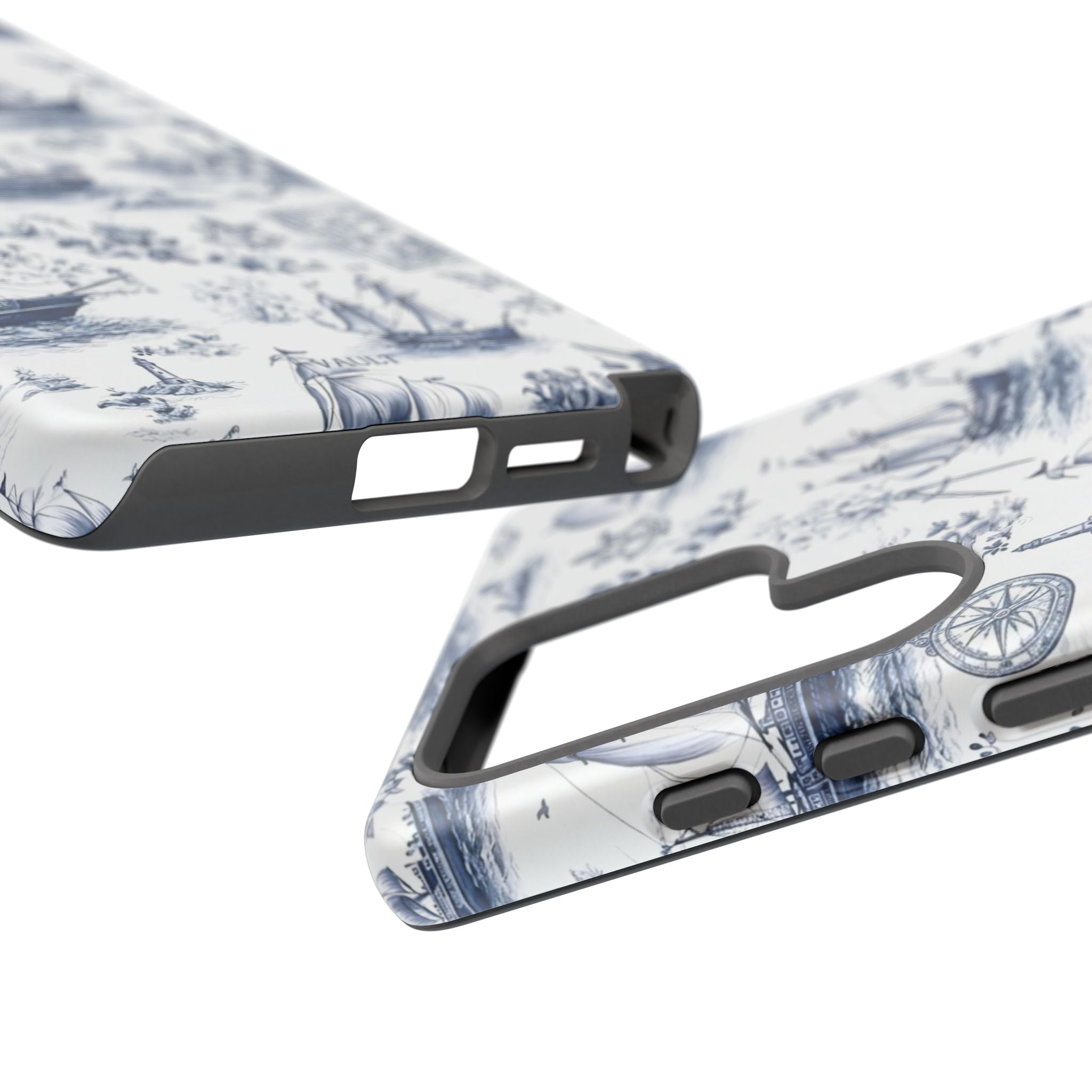 Nautical Vintage Ship Tough Phone Case — Blue Toile Sailboat Pattern