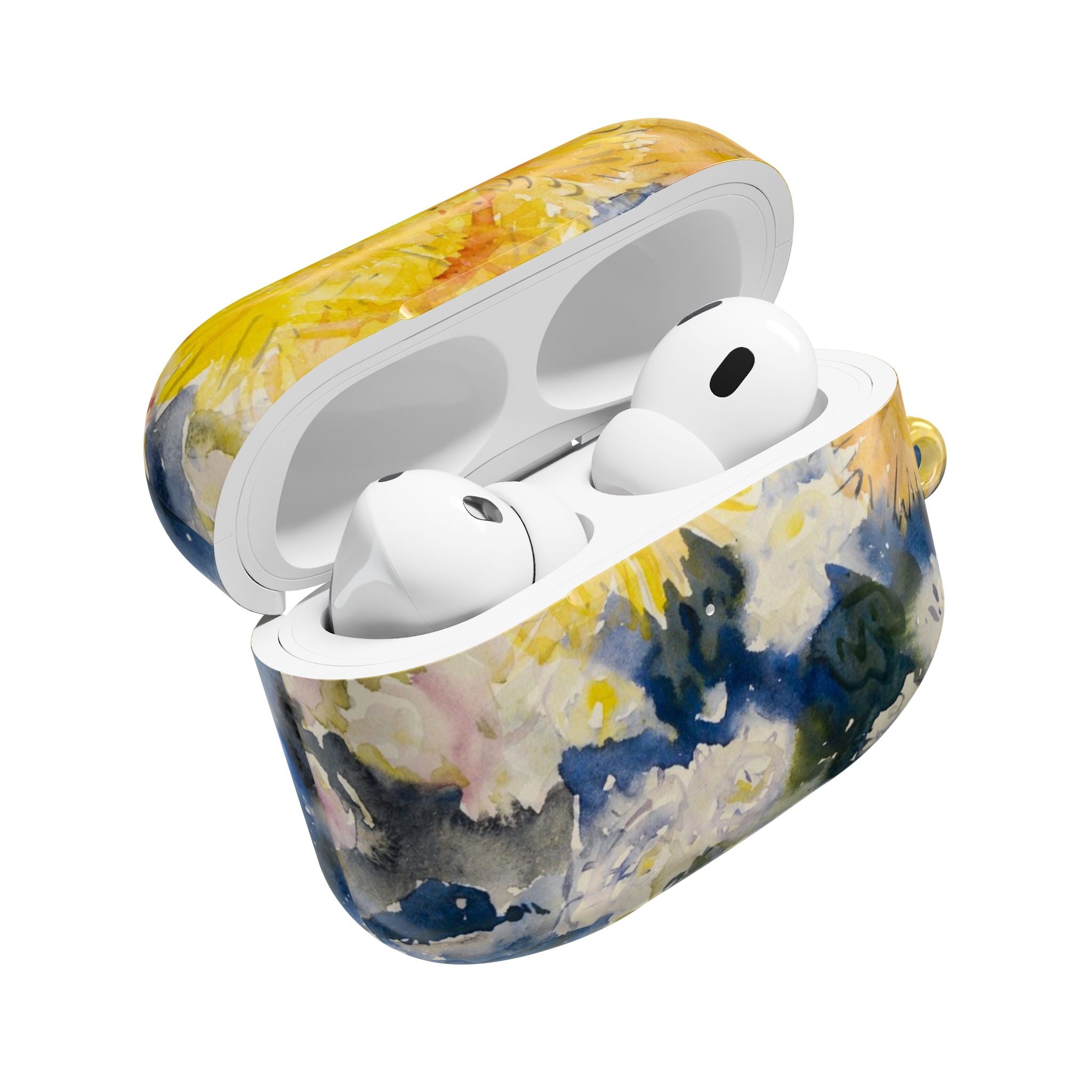 Floral Watercolor AirPod Case — Yellow Blue Sunflower Art Protective Cover