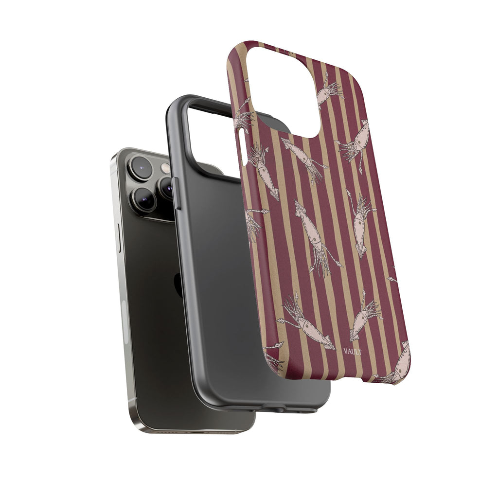 Phone Case - Vintage Shrimp Pattern on Burgundy Stripes