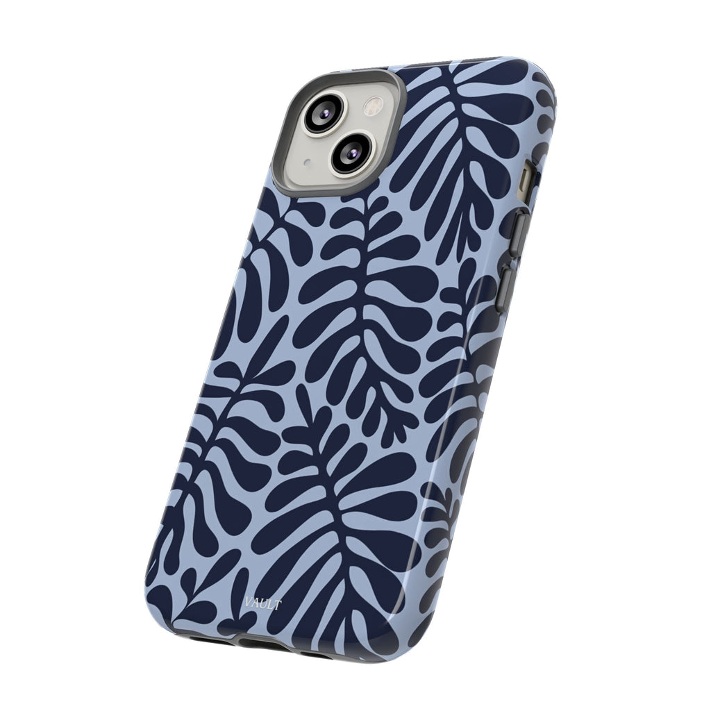 Floral Fern Tough Phone Case – Navy Blue on Light Blue, Protective Slim Cover