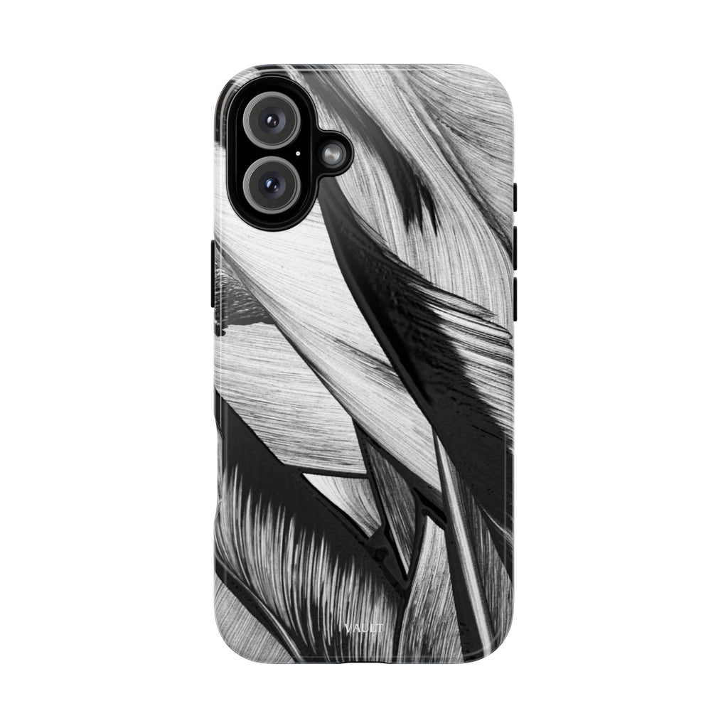 Monochrome Tropical Leaf Tough Phone Case — Black & White Botanical Protective Cover