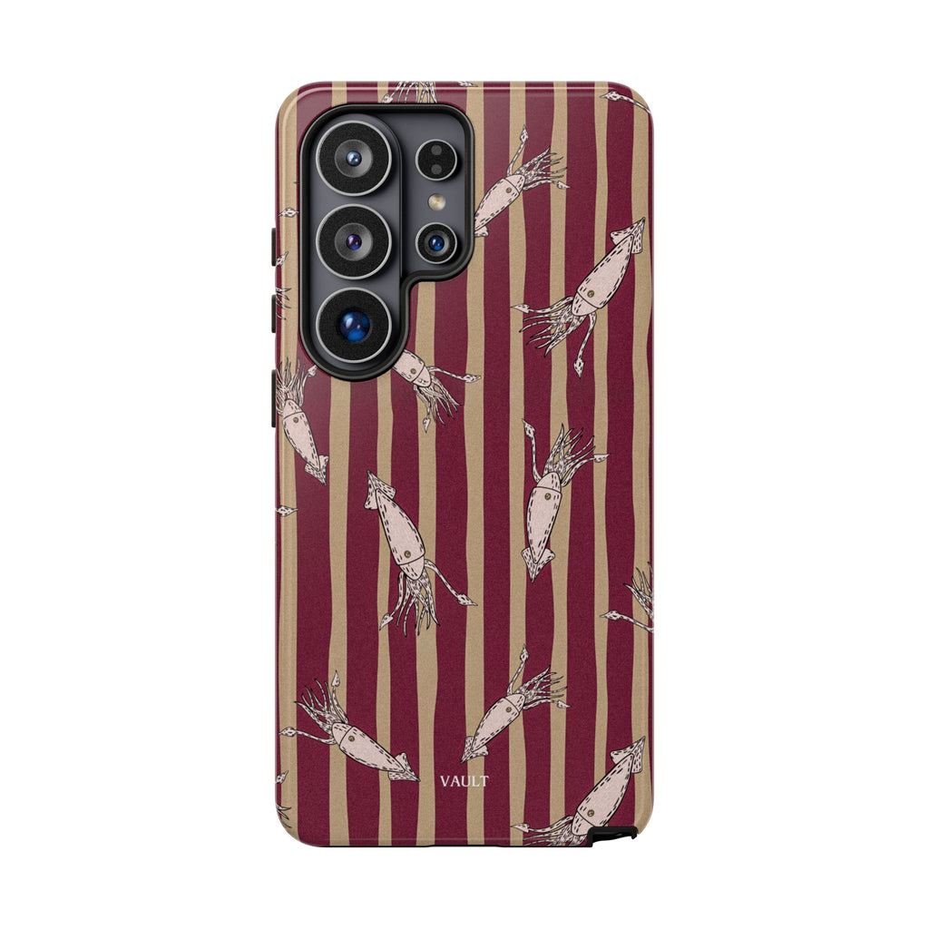 Phone Case - Vintage Shrimp Pattern on Burgundy Stripes