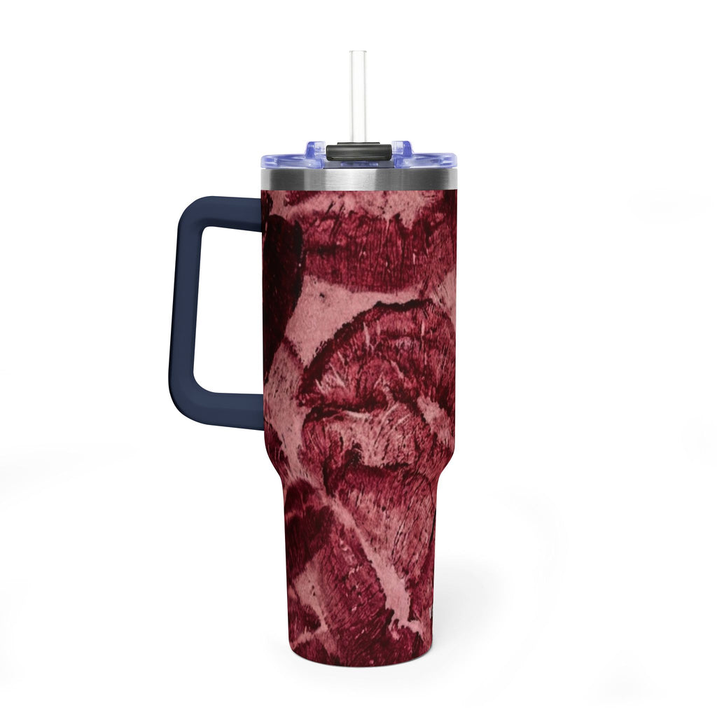 40oz Vacuum Tumbler - Burgundy Rose Marble Insulated Travel Cup