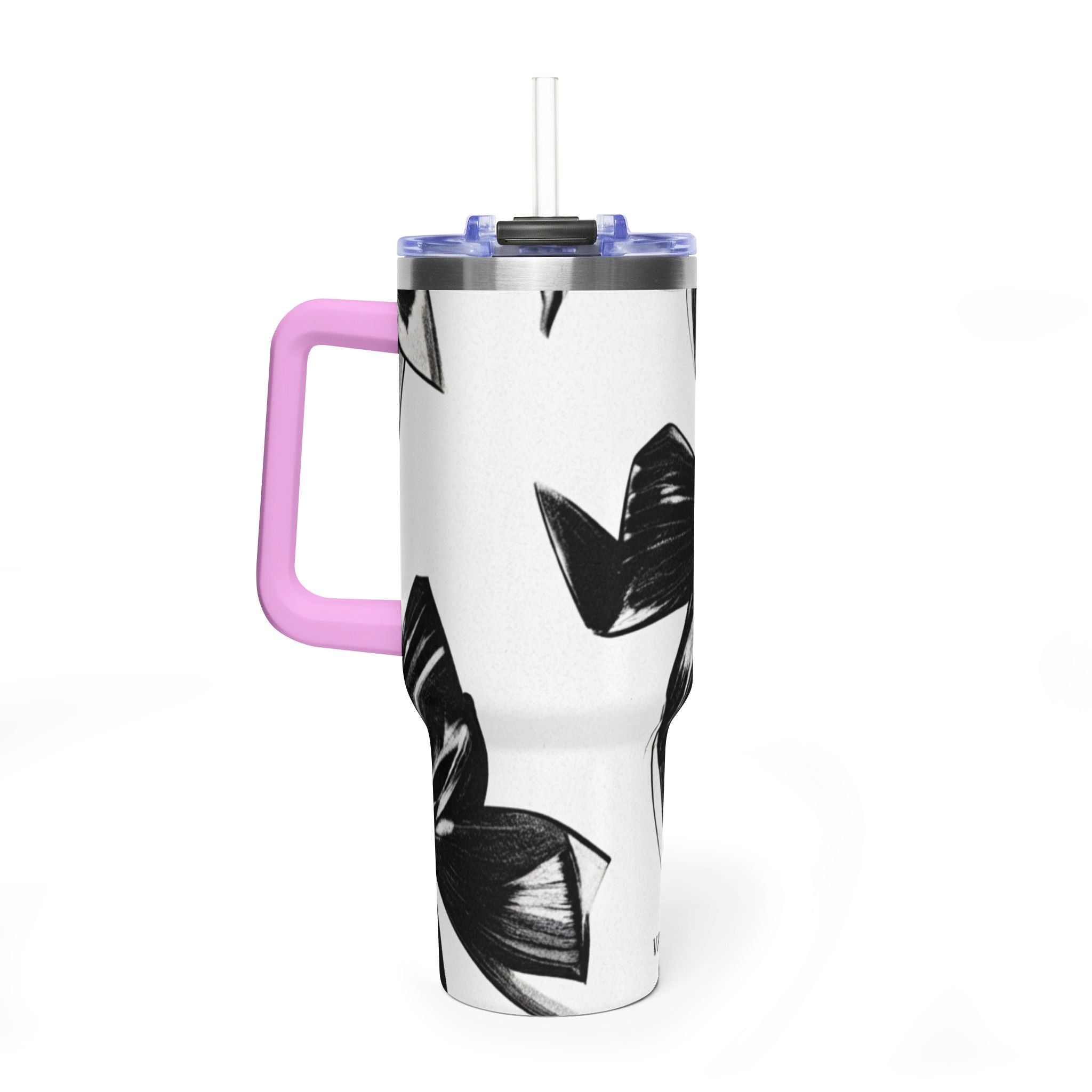 40oz Floral Black & White Vacuum Tumbler — Insulated Travel Cup