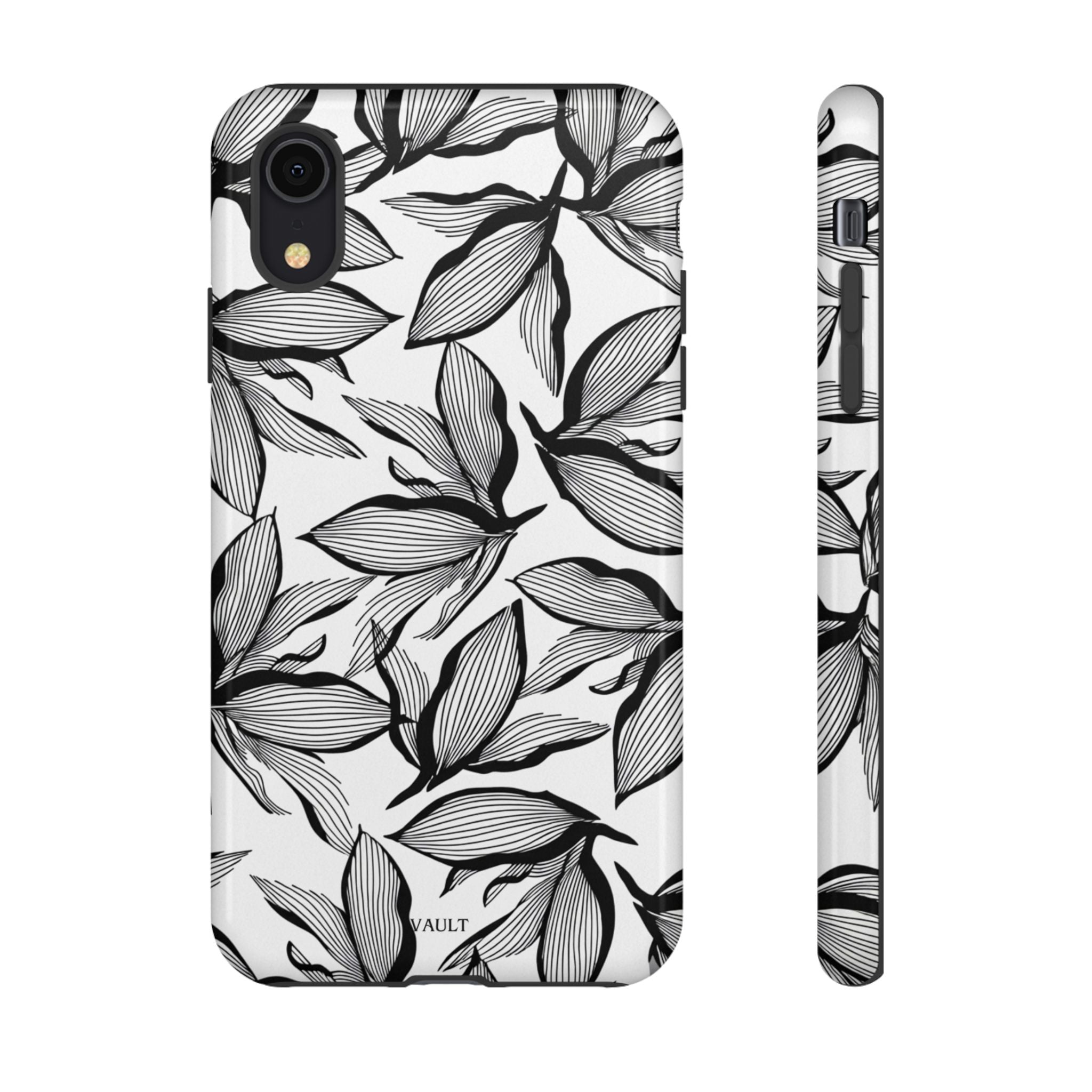 Floral Leaves Tough Phone Case – Black & White Botanical Protection