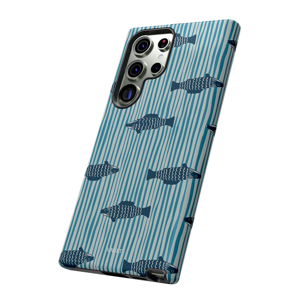 Fish Pattern Tough Phone Case — Blue Striped Ocean Design