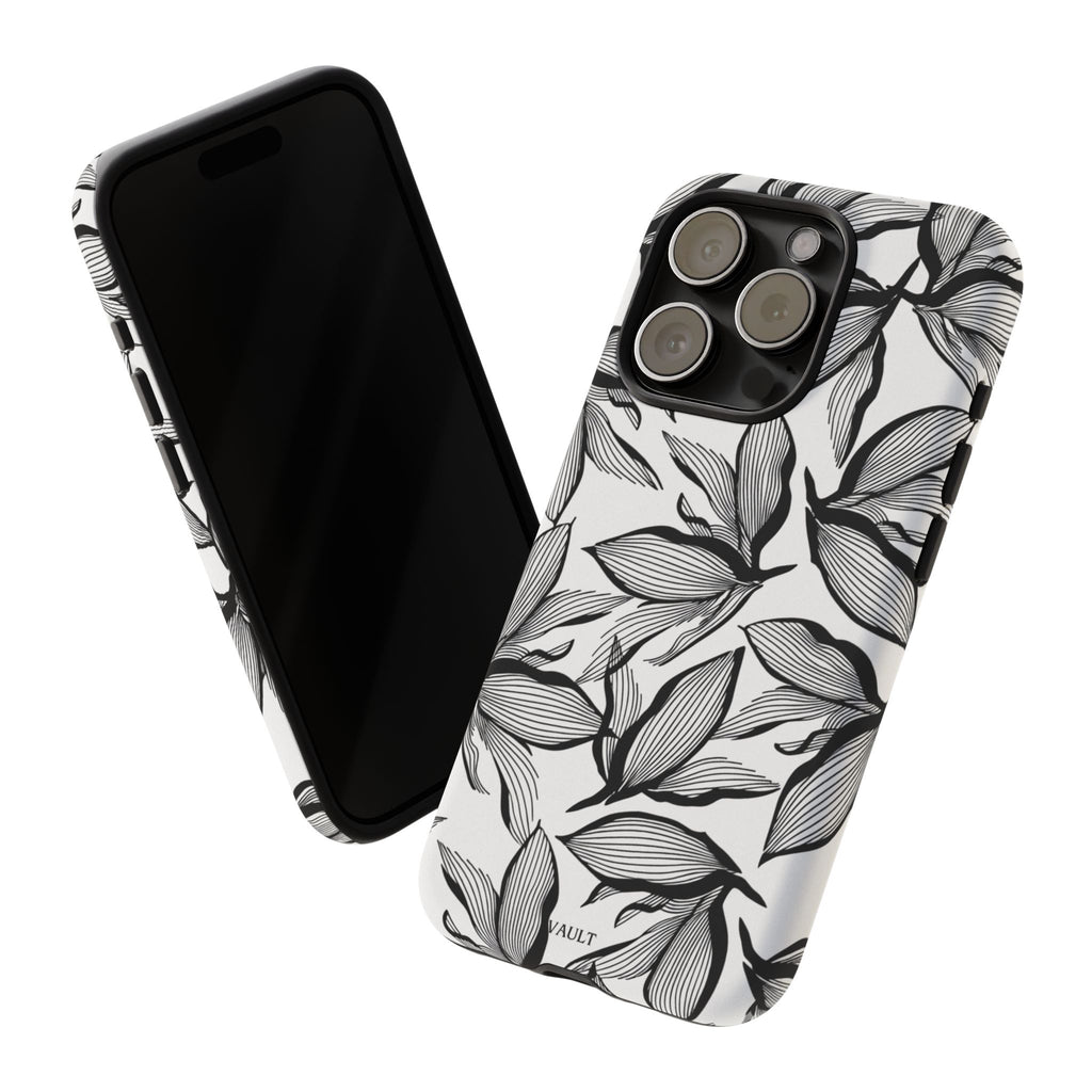 Floral Leaves Tough Phone Case – Black & White Botanical Protection