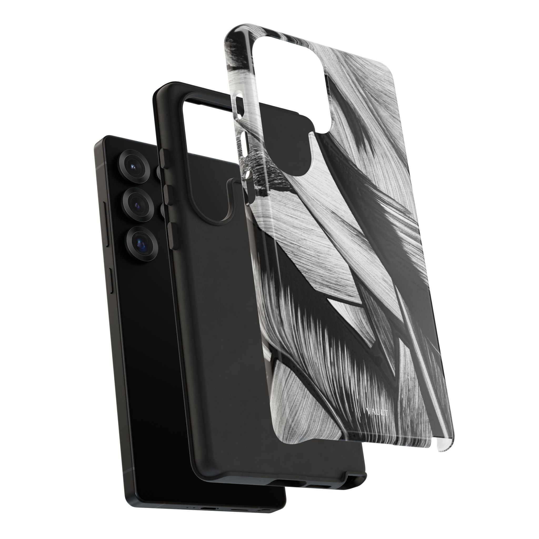 Monochrome Tropical Leaf Tough Phone Case — Black & White Botanical Protective Cover