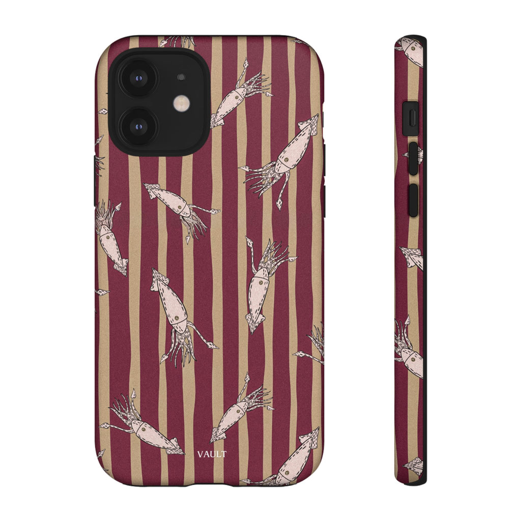 Phone Case - Vintage Shrimp Pattern on Burgundy Stripes
