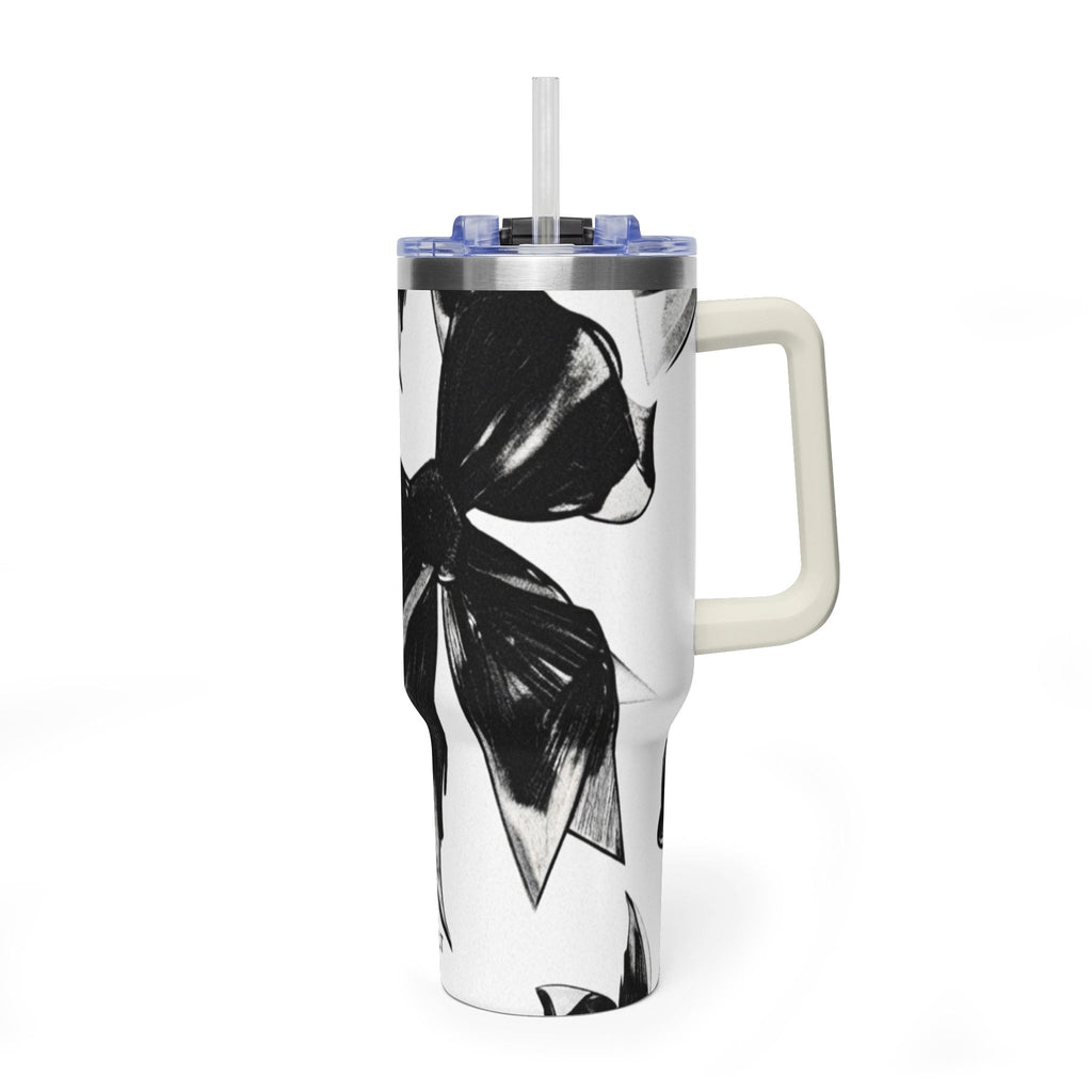 40oz Floral Black & White Vacuum Tumbler — Insulated Travel Cup