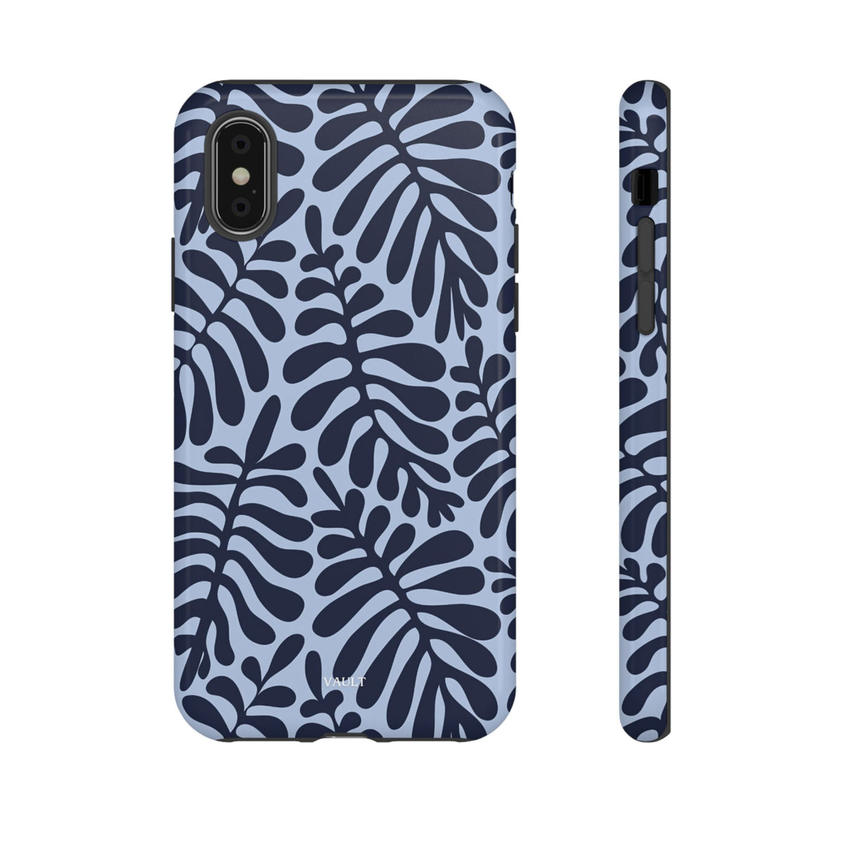 Floral Fern Tough Phone Case – Navy Blue on Light Blue, Protective Slim Cover