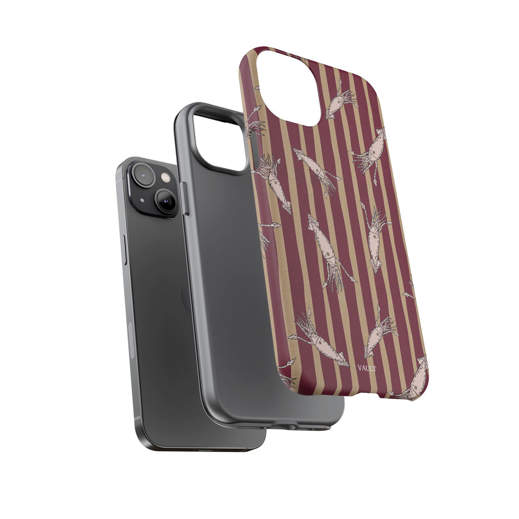 Phone Case - Vintage Shrimp Pattern on Burgundy Stripes