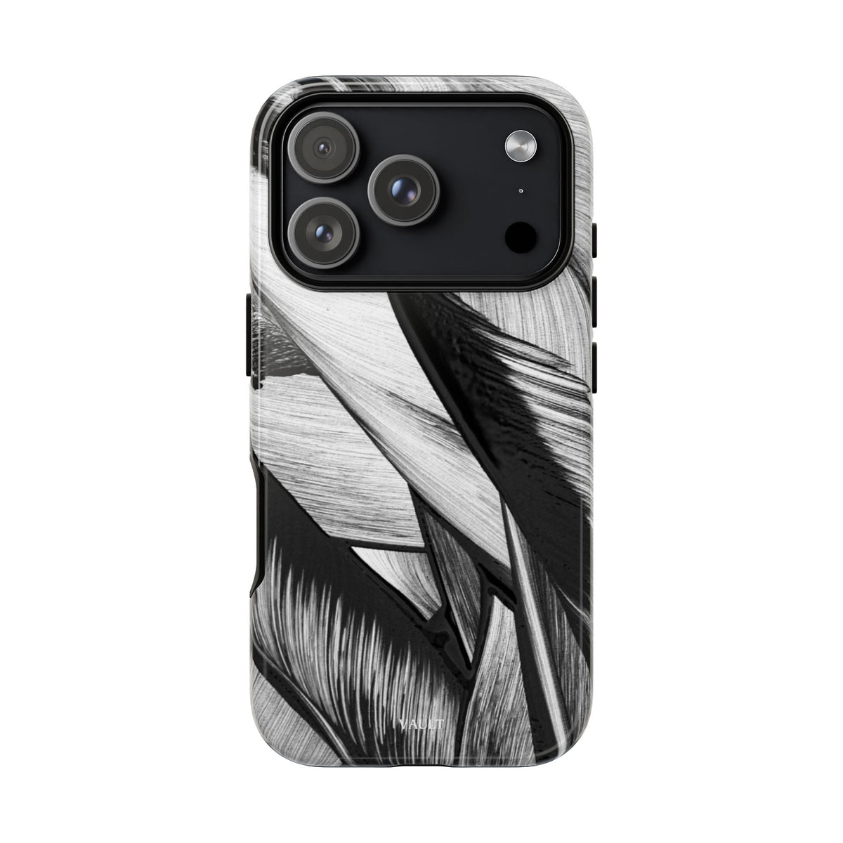Monochrome Tropical Leaf Tough Phone Case — Black & White Botanical Protective Cover