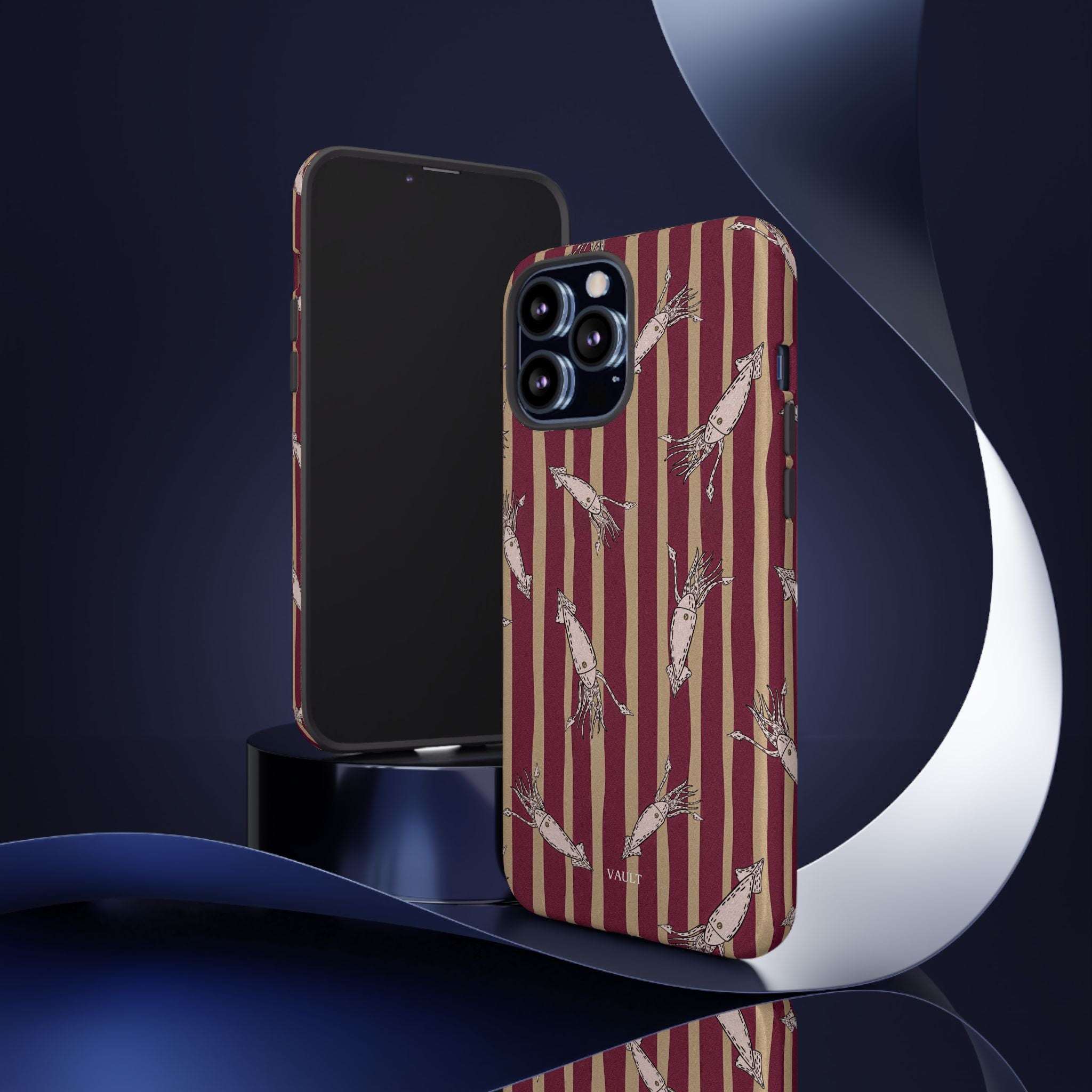 Phone Case - Vintage Shrimp Pattern on Burgundy Stripes