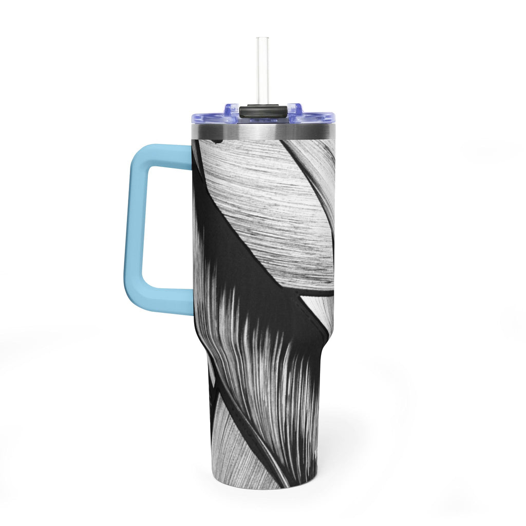 40oz Black & White Tropical Leaf Thermal Tumbler