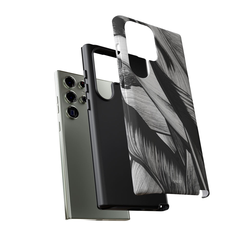 Monochrome Tropical Leaf Tough Phone Case — Black & White Botanical Protective Cover