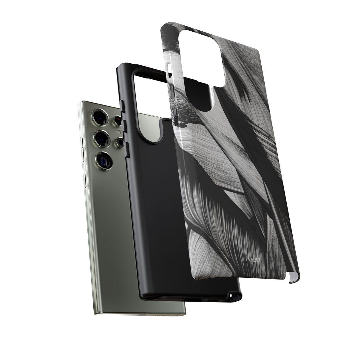 Monochrome Tropical Leaf Tough Phone Case — Black & White Botanical Protective Cover