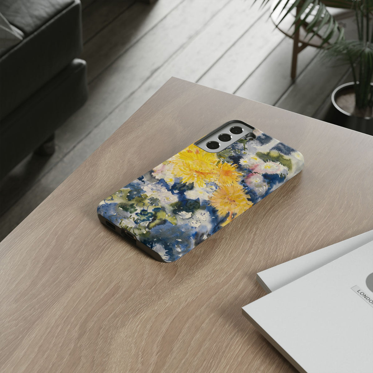 Floral Watercolor Phone Case – Yellow Chrysanthemums Design