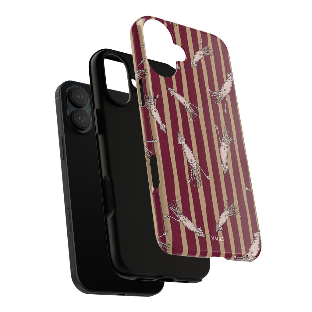 Phone Case - Vintage Shrimp Pattern on Burgundy Stripes