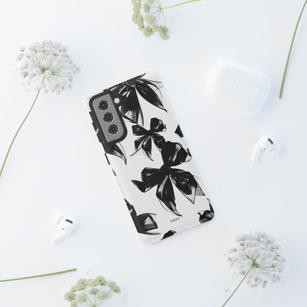 Floral Brushstroke Phone Case — Black & White Botanical Tough Case