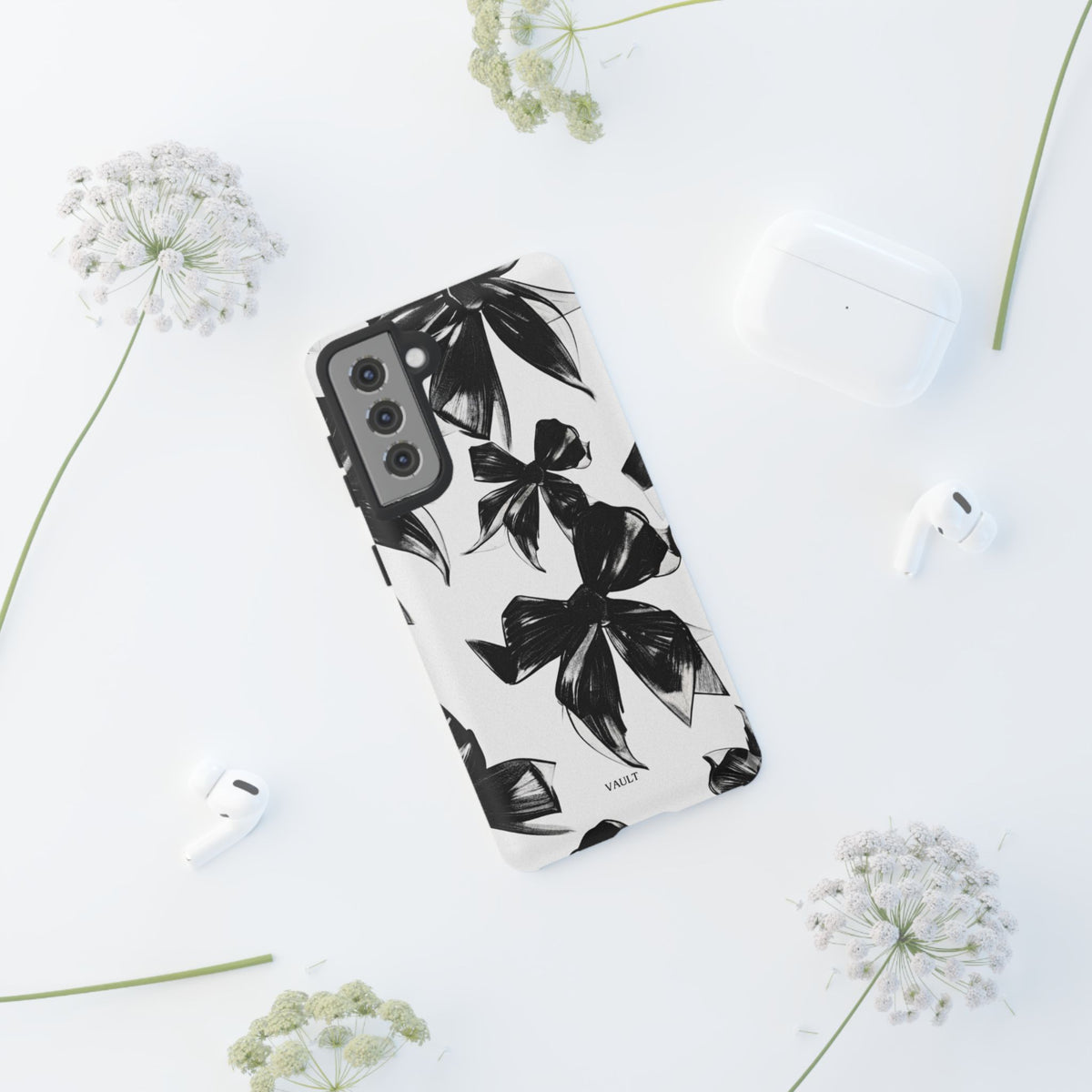 Floral Brushstroke Phone Case — Black & White Botanical Tough Case