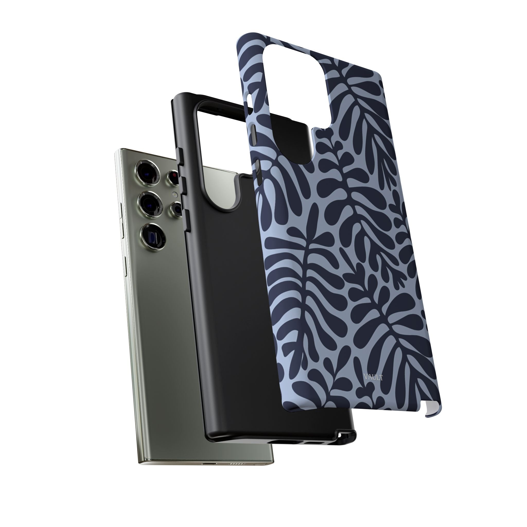 Floral Fern Tough Phone Case – Navy Blue on Light Blue, Protective Slim Cover
