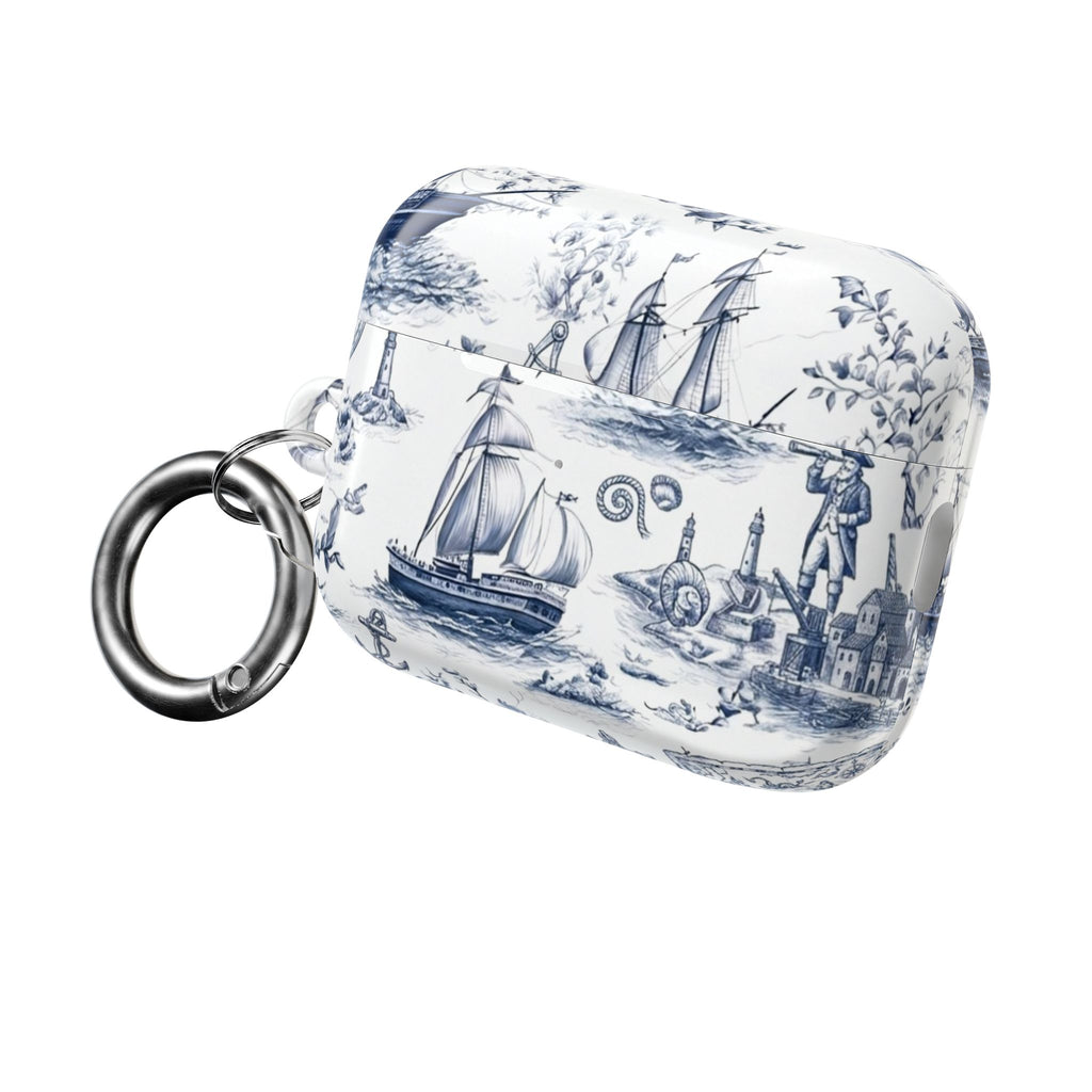 Nautical Toile AirPod Case – Blue Sailboat & Lighthouse Protective Cover
