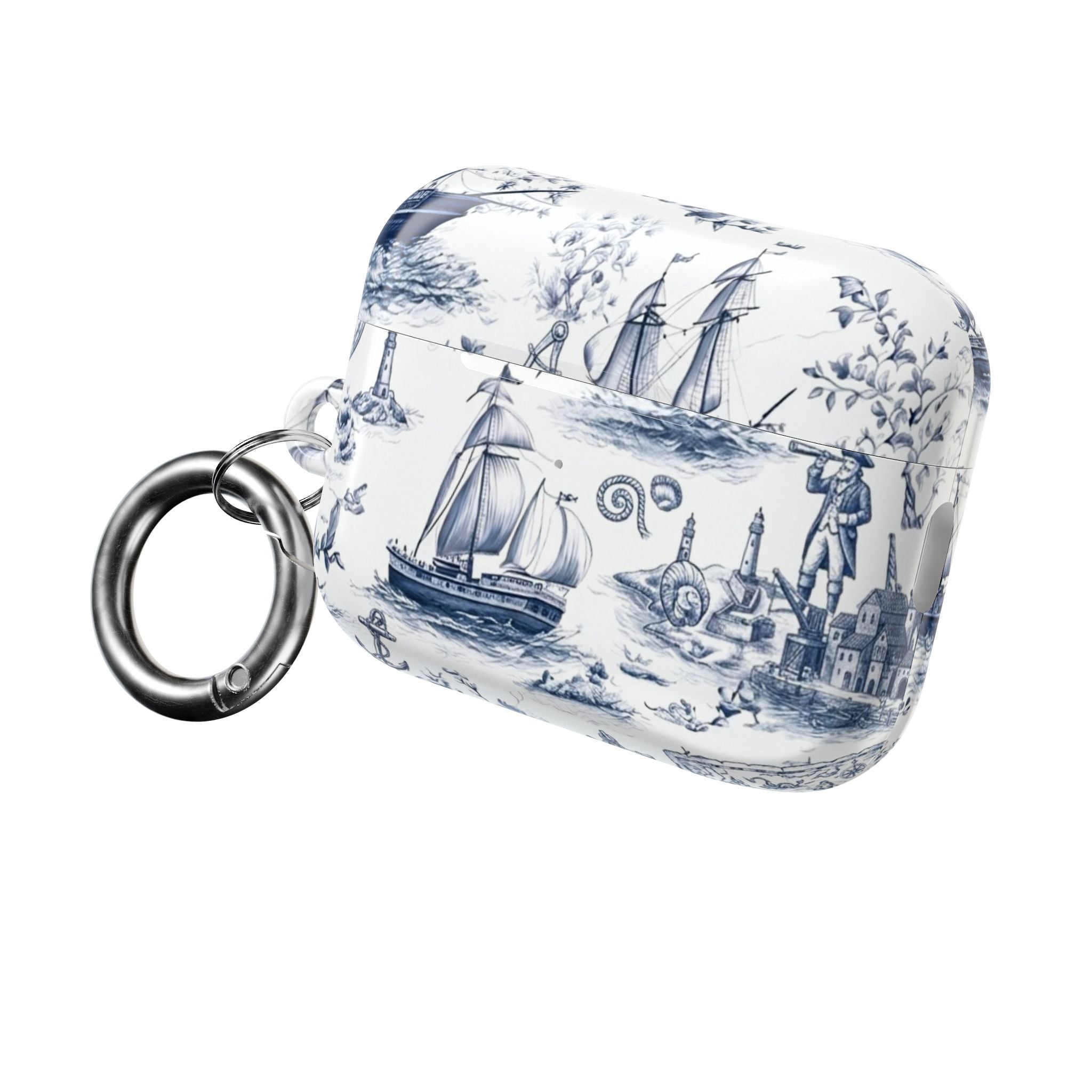 Nautical Toile AirPod Case – Blue Sailboat & Lighthouse Protective Cover