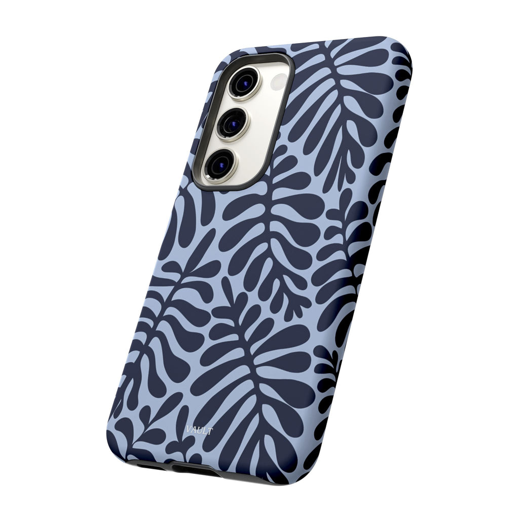 Floral Fern Tough Phone Case – Navy Blue on Light Blue, Protective Slim Cover