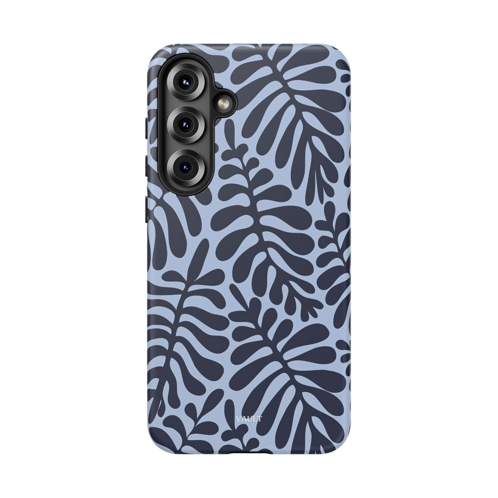 Floral Fern Tough Phone Case – Navy Blue on Light Blue, Protective Slim Cover